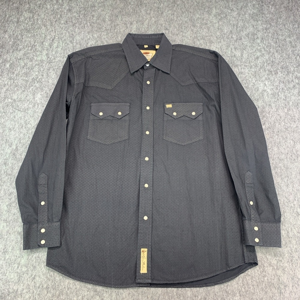 Larry Mahan Cowboy Collection Pearl Snap Shirt Men's XL Gray Cotton Geometric